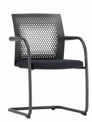 Schwarzer Vitra ID Visitor Air Freischwinger mit Armlehnen und perforierter Rückenlehne, Bürostuhl für Besucher.